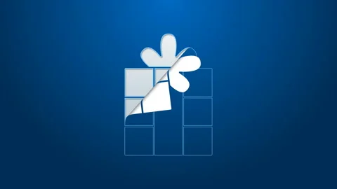 White line Gift box icon isolated on blue background. Merry Christmas and Happy Stock Footage 144358114