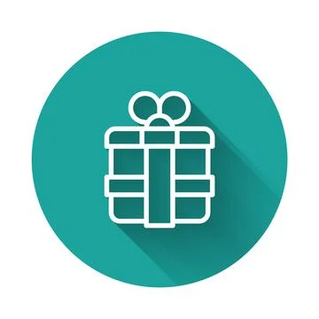 White line Gift box icon isolated with long shadow background. Green circle Illustrazione stock
