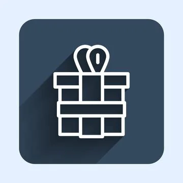 White line Gift box icon isolated with long shadow background. Blue square Stock Illustration