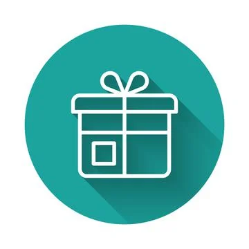 White line Gift box icon isolated with long shadow background. Green circle 스톡 일러스트