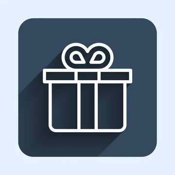 White line Gift box icon isolated with long shadow background. Blue square bu Stock Illustration