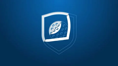White line Golf ball with shield icon isolated on blue background. 4K Video Video stock 148446378