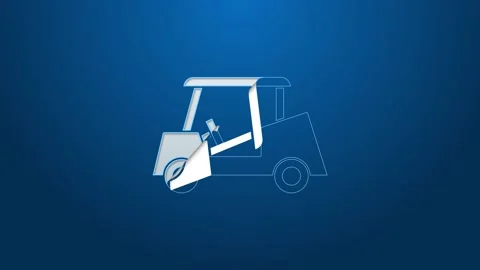 White line Golf car icon isolated on blue background. Golf cart. 4K Video motion Video stock 148446342