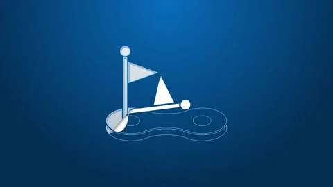 White line Golf hole with flag icon isolated on blue background. 4K Video motion Video stock 148445895