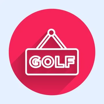 White line Golf label icon isolated with long shadow. Red circle button. Vector Stockillustratie