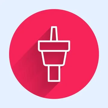 White line Golf tee icon isolated with long shadow. Red circle button. Vector Stock Illustration