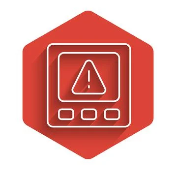 White line Gps device error icon isolated with long shadow. Red hexagon button Stock Illustration