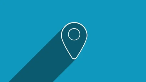 White line GPS location pointer icon with shadow isolated on blue background Stock Footage 159834372