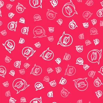 White line Graduation cap in speech bubble icon isolated seamless pattern on red Stock Illustration