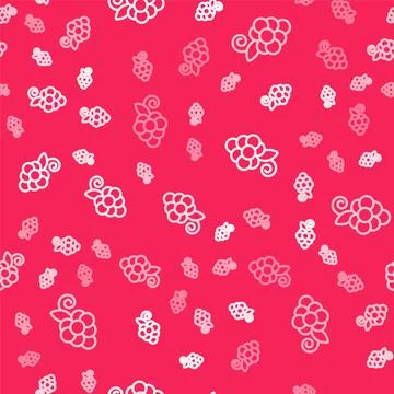 White line Grape fruit icon isolated seamless pattern on red background. Vector Stock Illustration