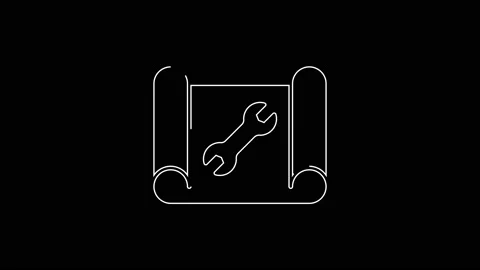 White line Graphing paper for engineering and wrench icon isolated on black Stock Footage 142977689