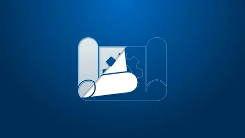 White line Graphing paper for engineering and gear icon isolated on blue Stock Footage 144219650