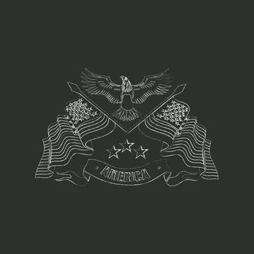 White line grunge eagle and american flag design Stock-Illustration
