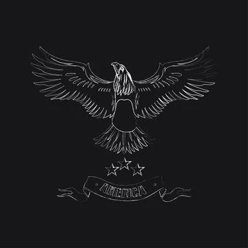 White line grunge eagle and stars ribbons illustrations design Stock Illustration