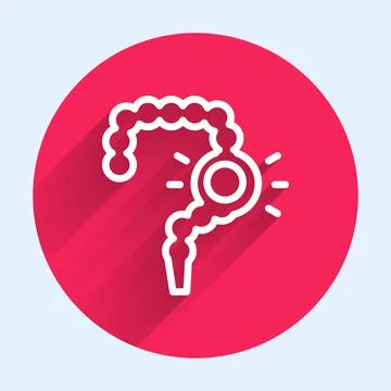White line Gut constipation icon isolated with long shadow. Bowel problems. R Stock Illustration