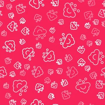 White line Hail cloud icon isolated seamless pattern on red background. Vector Stock Illustration