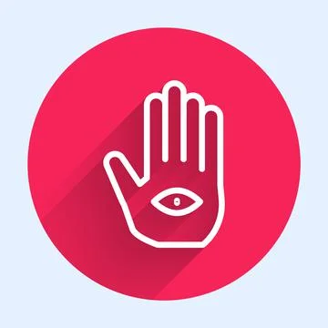 White line Hamsa hand icon isolated with long shadow. Hand of Fatima - amulet Stock Illustration