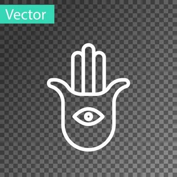 White line Hamsa hand icon isolated on transparent background. Hand of Fatima Stock Illustration