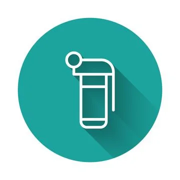 White line Hand grenade icon isolated with long shadow. Bomb explosion. Green Stock Illustration