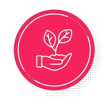 White line Hand hold a leaf of the plant icon isolated on white background... Stock Illustration