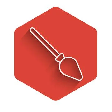 White line Handle broom icon isolated with long shadow. Cleaning service concept Illustration