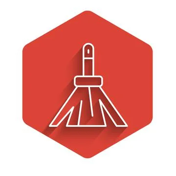 White line Handle broom icon isolated with long shadow. Cleaning service concept Illustration