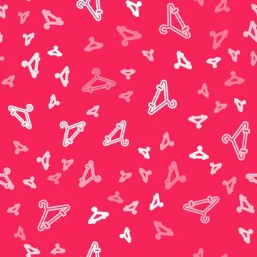 White line Hanger wardrobe icon isolated seamless pattern on red background Stock Illustration