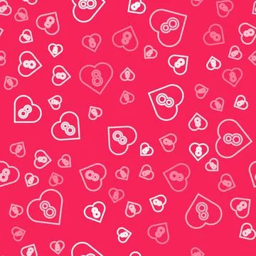White line Heart with 8 March icon isolated seamless pattern on red backgro.. Stock Illustration