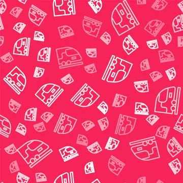 White line High-speed train icon isolated seamless pattern on red background Stock Illustration