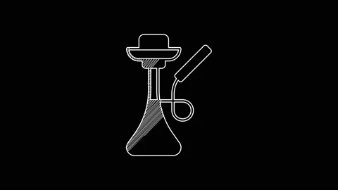 White line Hookah icon isolated on black background. 4K Video motion graphic Stock Footage 203661885