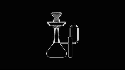 White line Hookah icon isolated on black background. 4K Video motion graphic Stock Footage 203668928
