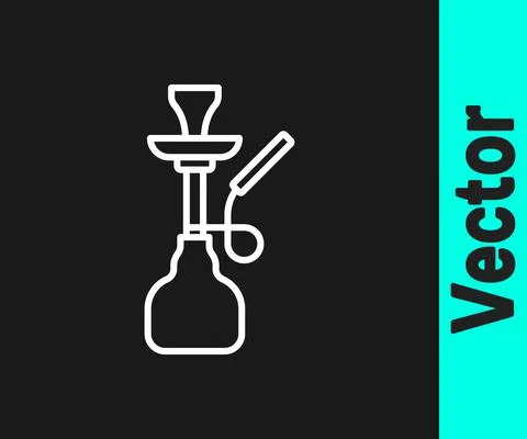 White line Hookah icon isolated on black background. Vector Stockillustratie