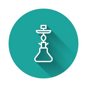 White line Hookah icon isolated with long shadow. Green circle button. Vector Stock Illustration