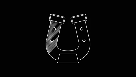 White line Horseshoe icon isolated on black background. 4K Video motion graphic Stock Footage 203581045