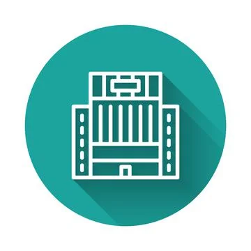 White line Hotel Ukraina building icon isolated with long shadow. Green circle Ilustración de archivo