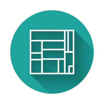 White line House Edificio Mirador icon isolated with long shadow. Mirador social Иллюстрация