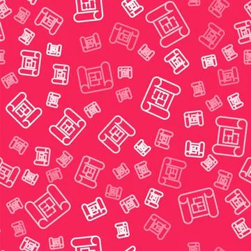 White line House plan icon isolated seamless pattern on red background. Vector Stock Illustration