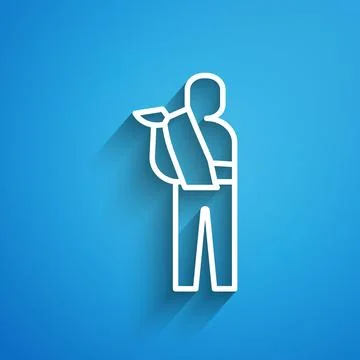 White line Human broken arm icon isolated on blue background. Injured man in  Stock Illustration