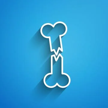 White line Human broken bone icon isolated on blue background. Long shadow... Stock Illustration