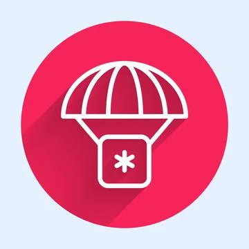 White line Humanitarian aid icon isolated with long shadow. Medical cargo goe 스톡 일러스트