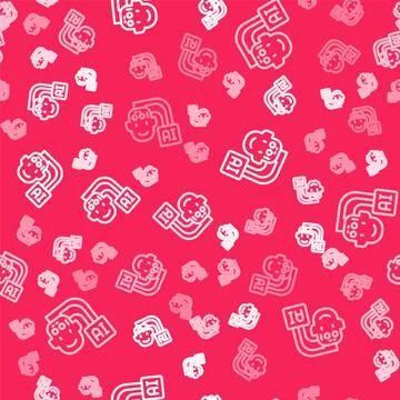 White line Humanoid robot icon isolated seamless pattern on red background. A Stock Illustration