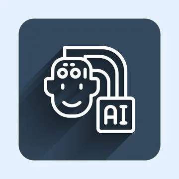 White line Humanoid robot icon isolated with long shadow background. Artificial Illustrazione stock