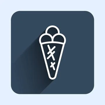 White line Ice cream in waffle cone icon isolated with long shadow backgrou.. Stock Illustration