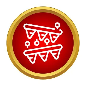 White line icon representing festive party flags on red background Stock Illustration