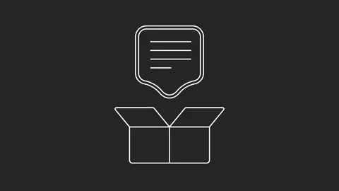 White line icon shows an open box with speech bubble above Stock Footage 346223771