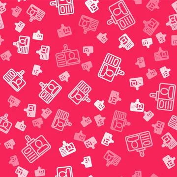 White line Identification badge icon isolated seamless pattern on red background Stock Illustration