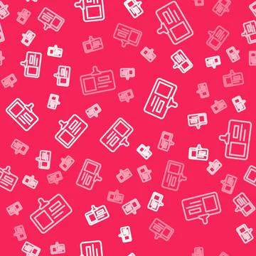 White line Identification badge icon isolated seamless pattern on red background Stock Illustration
