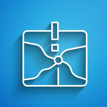 White line Intersection point icon isolated on blue background. Long shadow Stockillustratie