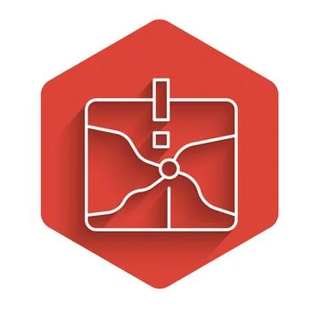 White line Intersection point icon isolated with long shadow background. Re.. Stock Illustration