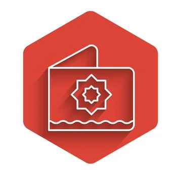 White line Islamic octagonal star ornament icon isolated with long shadow b.. Stock Illustration